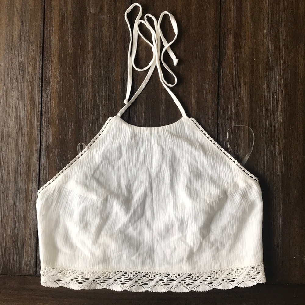 Lace Trim Tie Crop Top